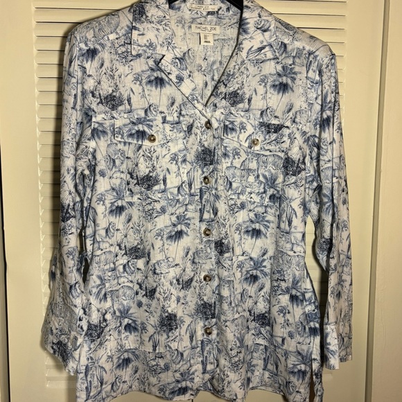 Rachel Zoe Safari Print Belted Button-Down Top Blue White Women’s Size S White - Picture 10 of 15
